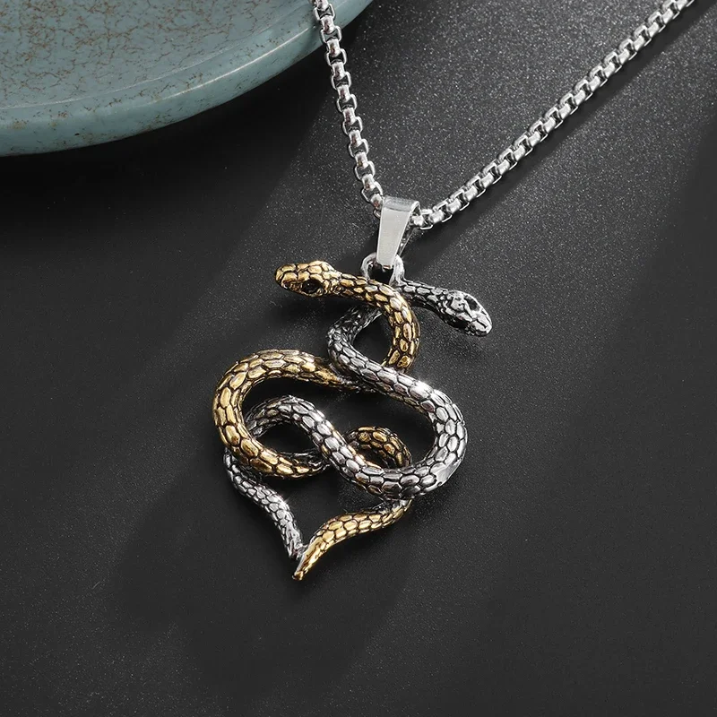 AliExpress Retro Punk Double Headed Snake Animal Pendant Necklace for Men Women Fashion Rock Hip Hop Cycling