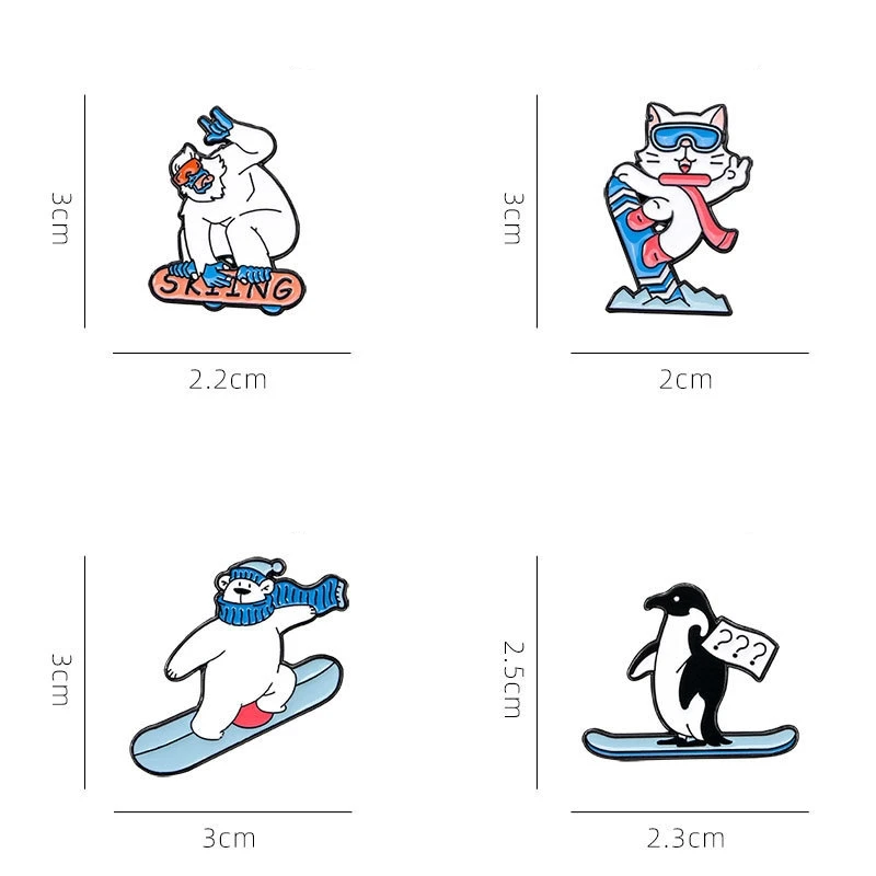 Cute Ski Animal Enamel Brooch Polar Bear Penguin Snowman Cat Alloy Lapel Pin Badge Backpack Clothing Accessories