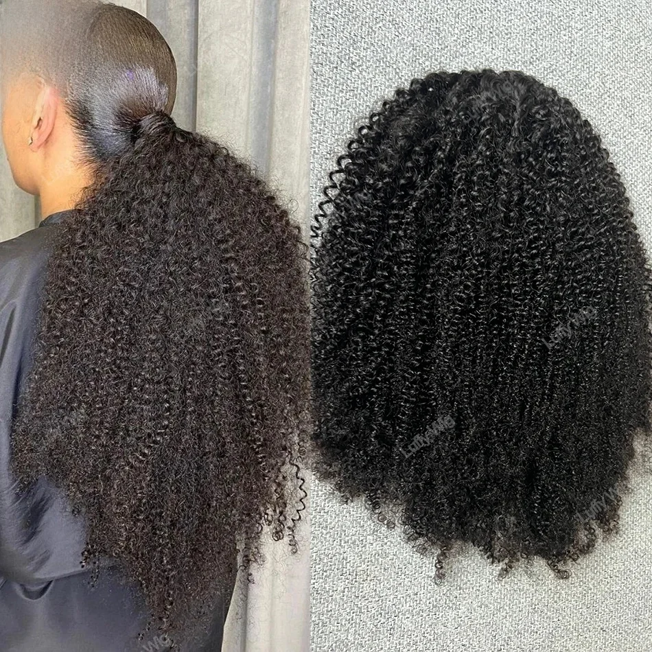 Luffy Afro Kinky Curly Ponytail Extensions de cheveux humains, tranquillement olian, Remy Hair Proximity, Wstring Ponytail Round Around, Postiches