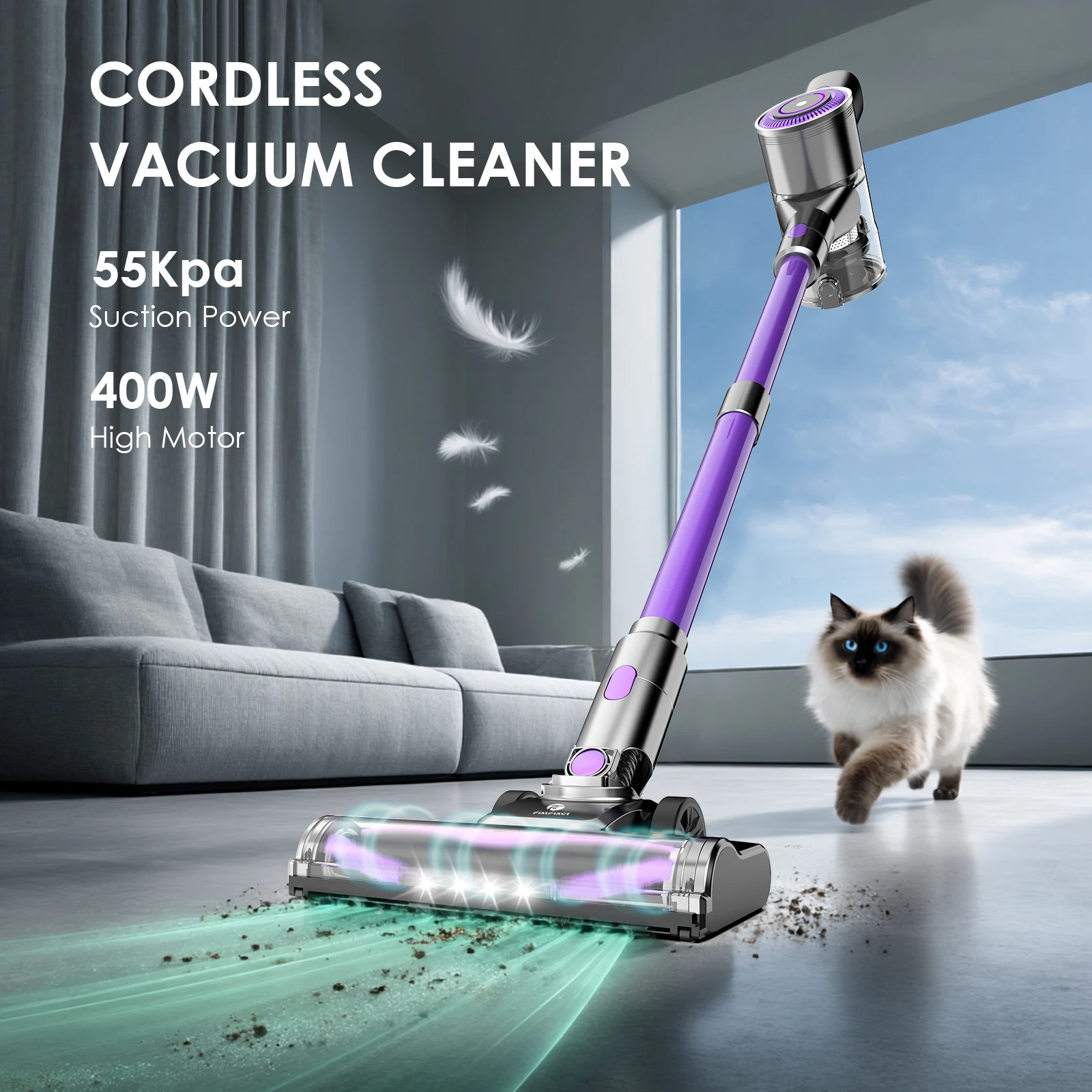 Picture 3: FixtFixer X7 55KPA Cordless Vacuum Cleaner, Cordless Vacuum with HEPA×4, Anti-Tangle Brush, Freestanding, Handheld Vacuum Cleaner 6 En 1 Lightweig for Pet Hair/Carpets