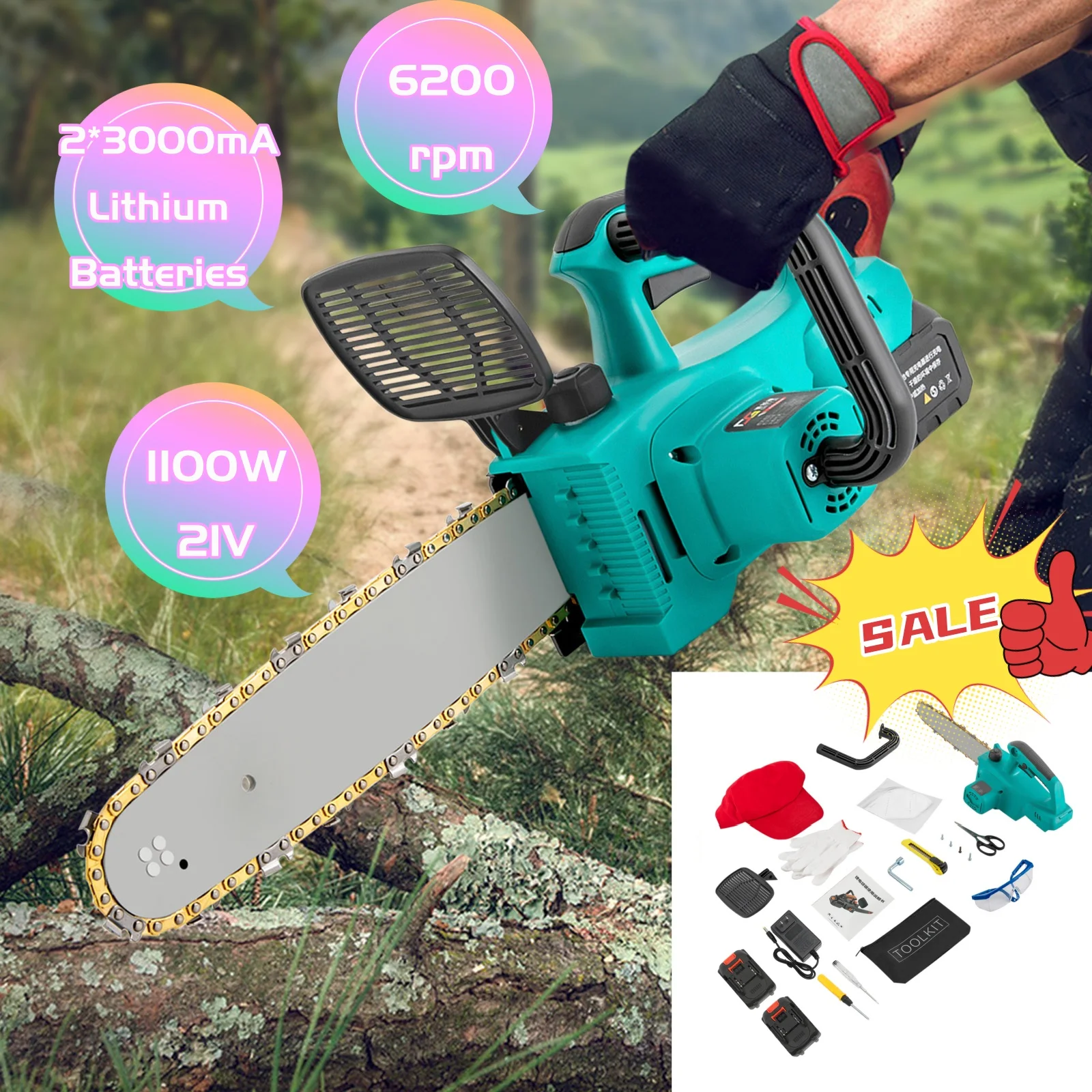 21V 12 Inch Brushless Chainsaw Cordless Electric Chain Saw Kit Wood Cutter Cutting Machine Garden Pruning Saw Tools