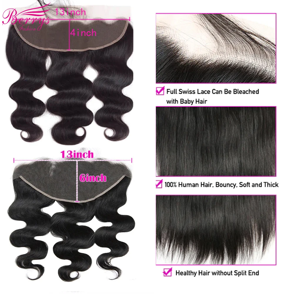 Berrys-Cabello humano brasileño ondulado, pelo Real HD Invisible, encaje Frontal 13x6, encaje 13x4, Color Natural prearrancado