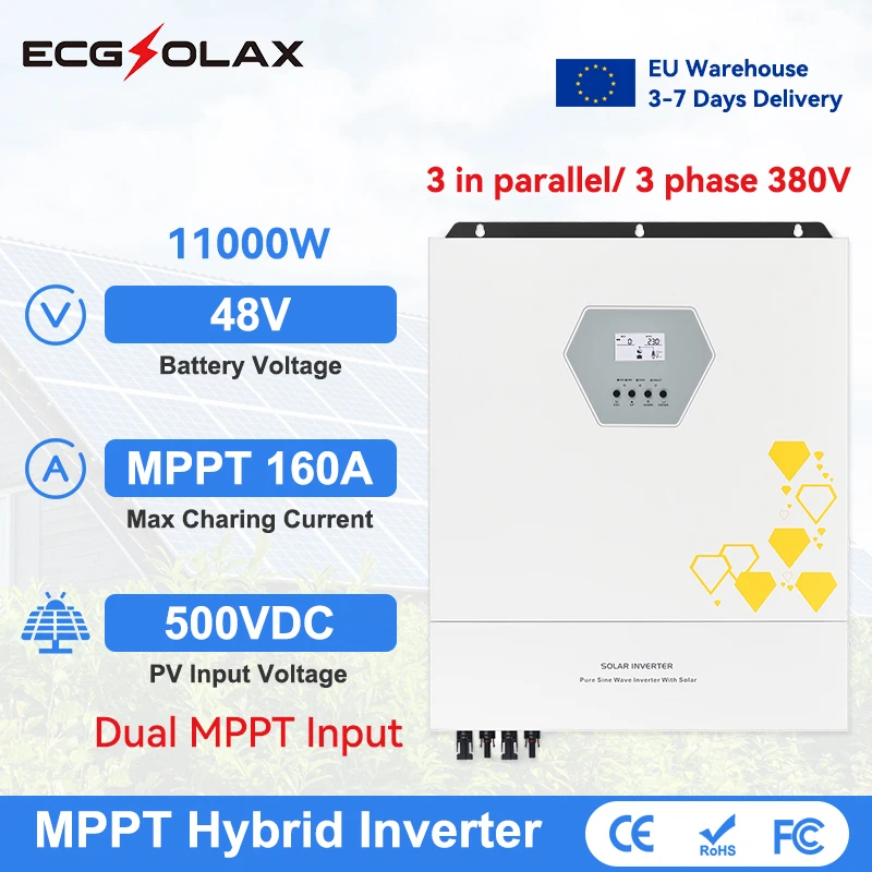 ECGSOLAX 11KW Solar Hybrid Inverter 220V 48V With Dual MPPT 160A Charge Controller Pure Sine Wave Hybrid Solar Inverter Parallel