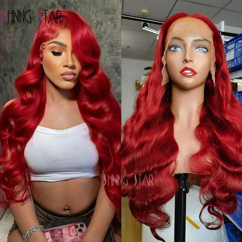 32 Inch Hot Red 13X4 Lace Front Human Hair Wigs 180 Density Brazilian Body Wave Hd Lace Frontal Wigs For Black Women Pre Plucked