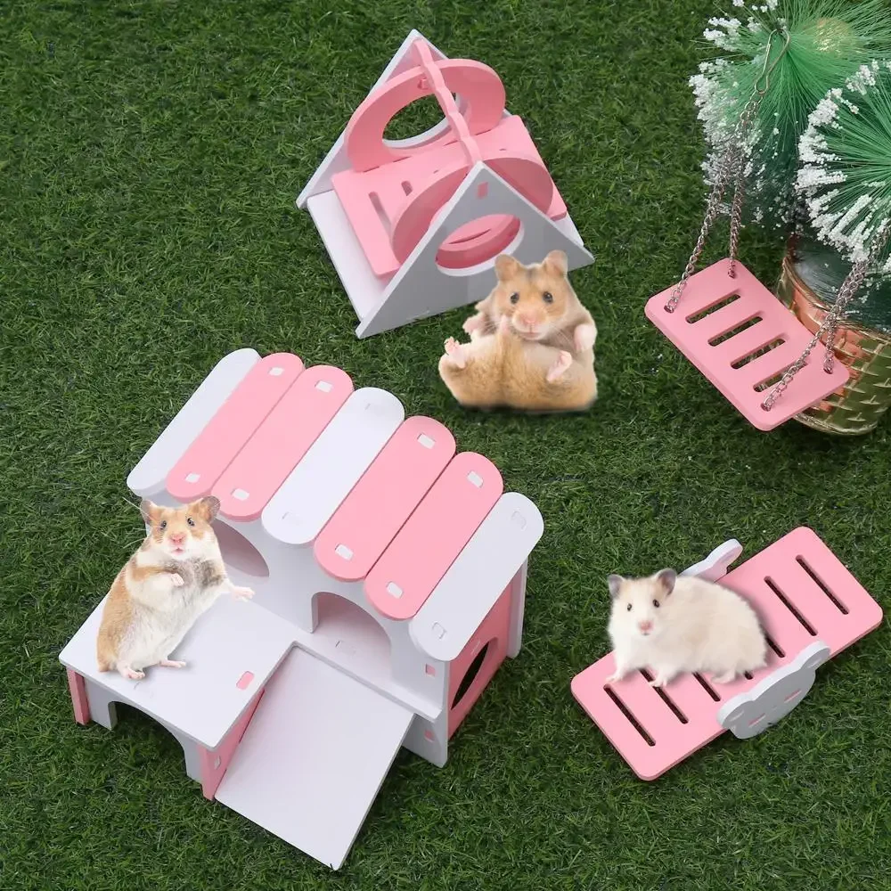 Ensemble de jouets de jeu pour Hamster, maison en bois, brise-ennui, jouet d'activité, bricolage, Cage à Hamster, accessoires pour petits animaux de compagnie