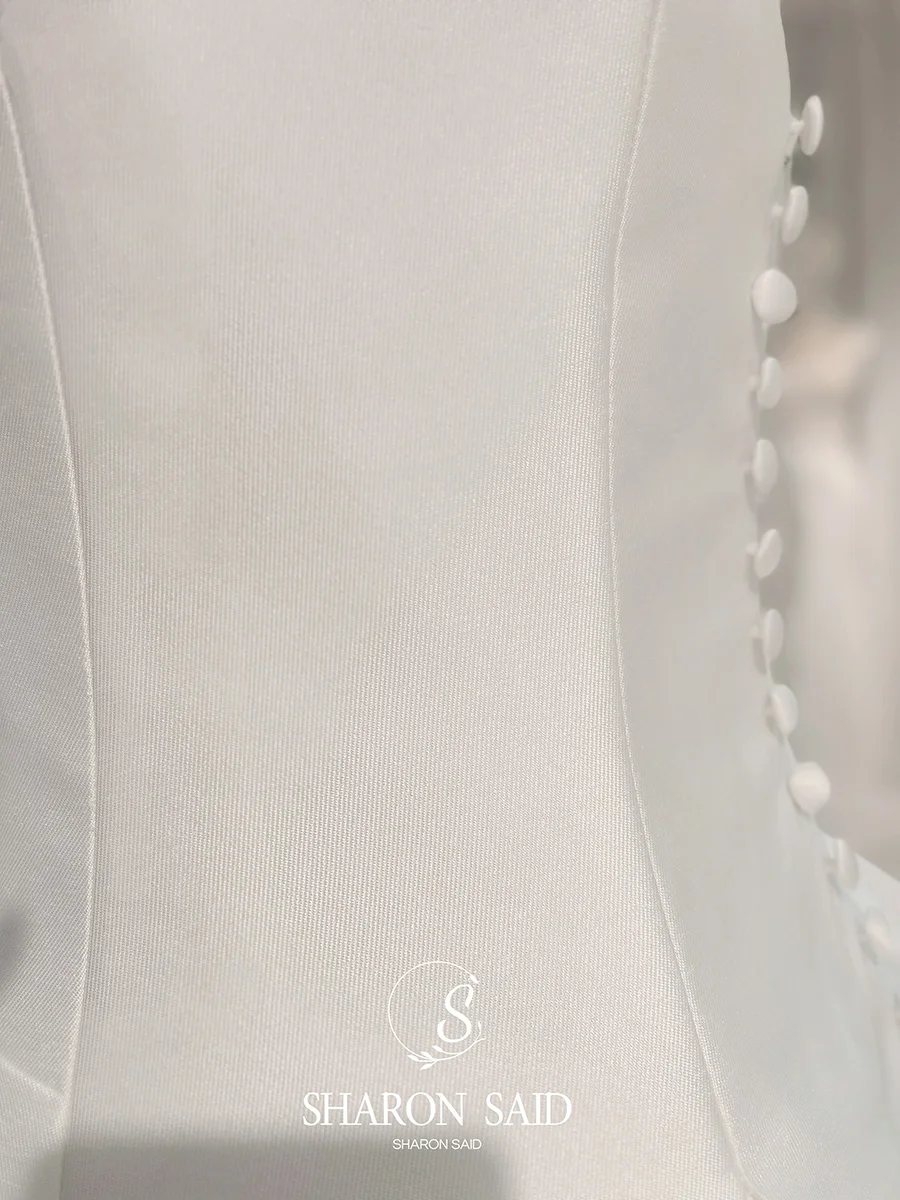 Шарон Саид 2025, простое 100% реальные фотографии, белое атласное свадебное платье без рукавов, корсет трапециевидной формы, платье невесты принцессы AM024, по индивидуальному заказу