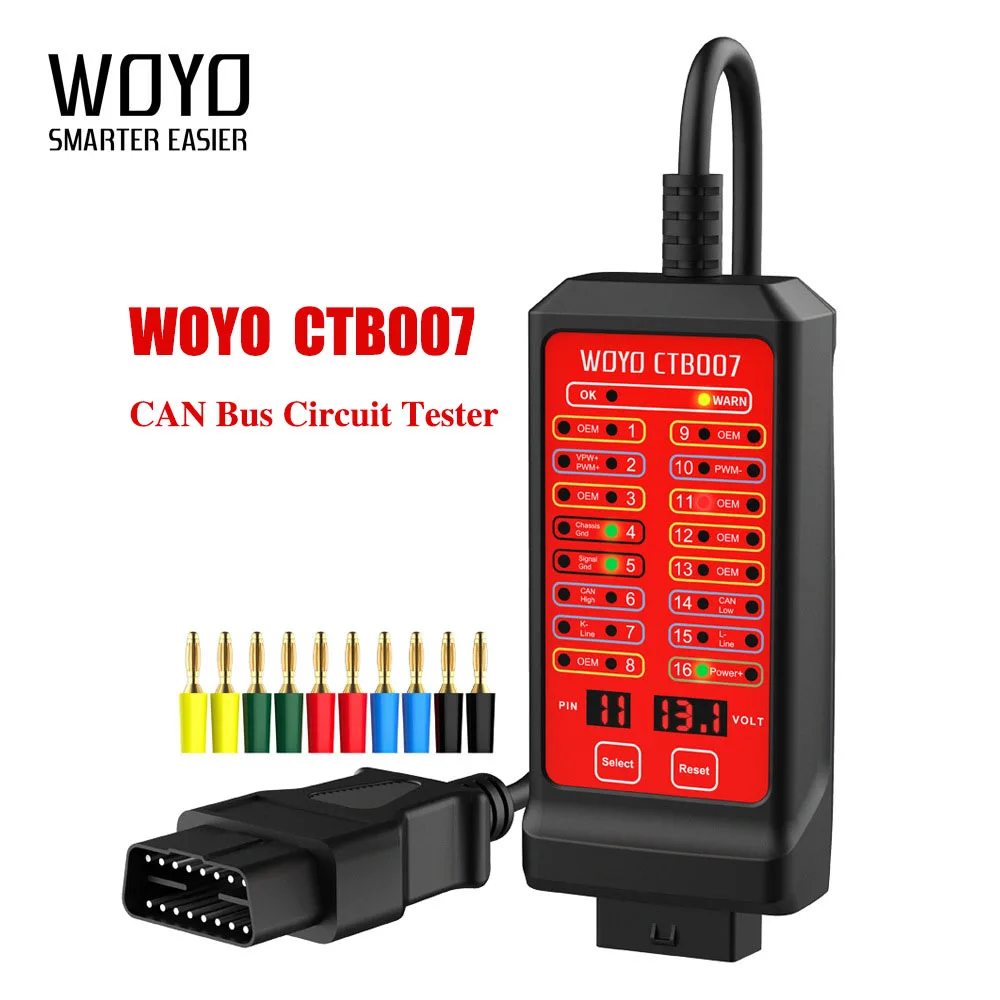 WOYO CAN Bus Circuit Tester Box/Pin Setting Car Diagnostic Tools 16Pin CAN Tester Break Out Box OBD2 On-Board ECU Scanner CTB007