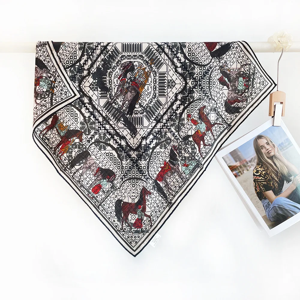 

Small Neck Scarf 65CM Luxury Designers Edges Rolled Shawls Silk Wool Blend Scarves Winter Christmas Lover Gift