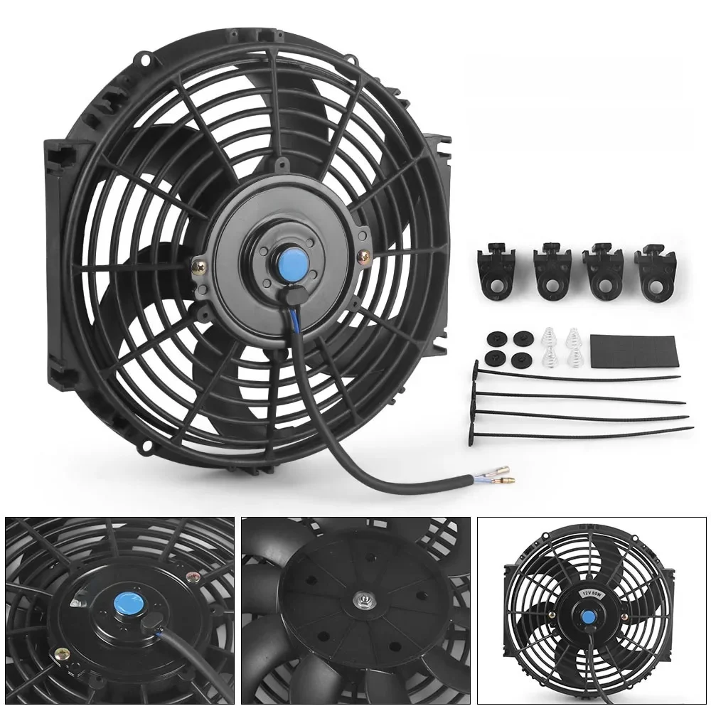 Uniwersalny 12V 80W 2100RPM klimatyzacja samochodowa elektroniczny wentylator chłodnicy 7/9/10/12 Cal ostrze elektryczny zestaw montażowy chłodnicy — zdjęcie 2