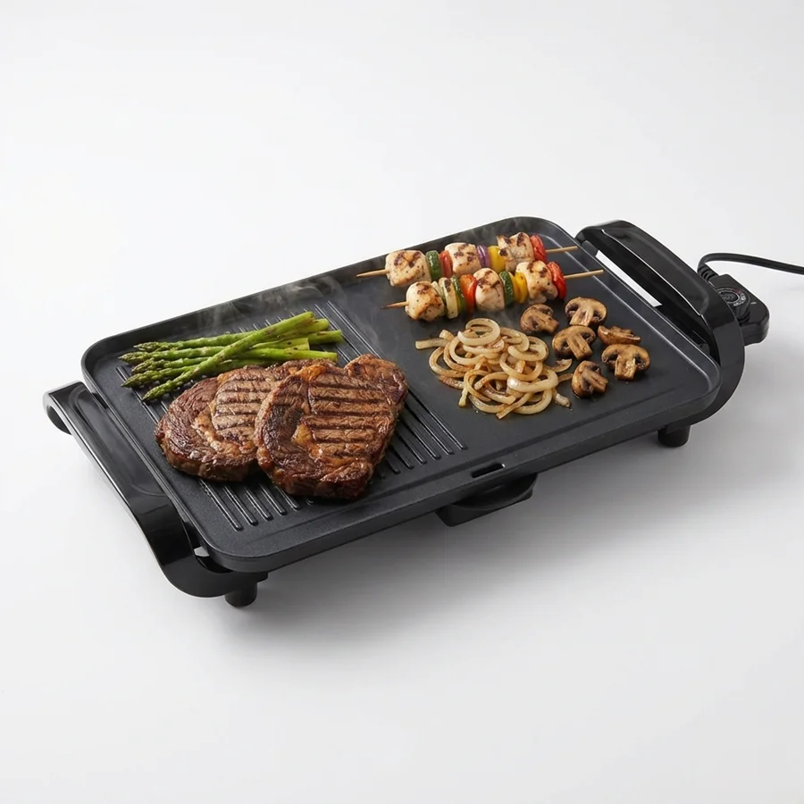 Parrilla Eléctrica con Grill y Plancha, Doble Función, 2200W, Plancha para Asar electrica, con dos tipos de planchas, Don Feliz