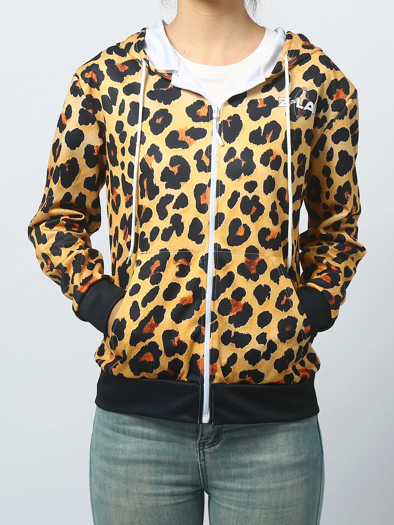 

Spring/autumn new women's personalized fashion sports hoodie long sleeve drawstring pocket zipper coat casual printed hoodie