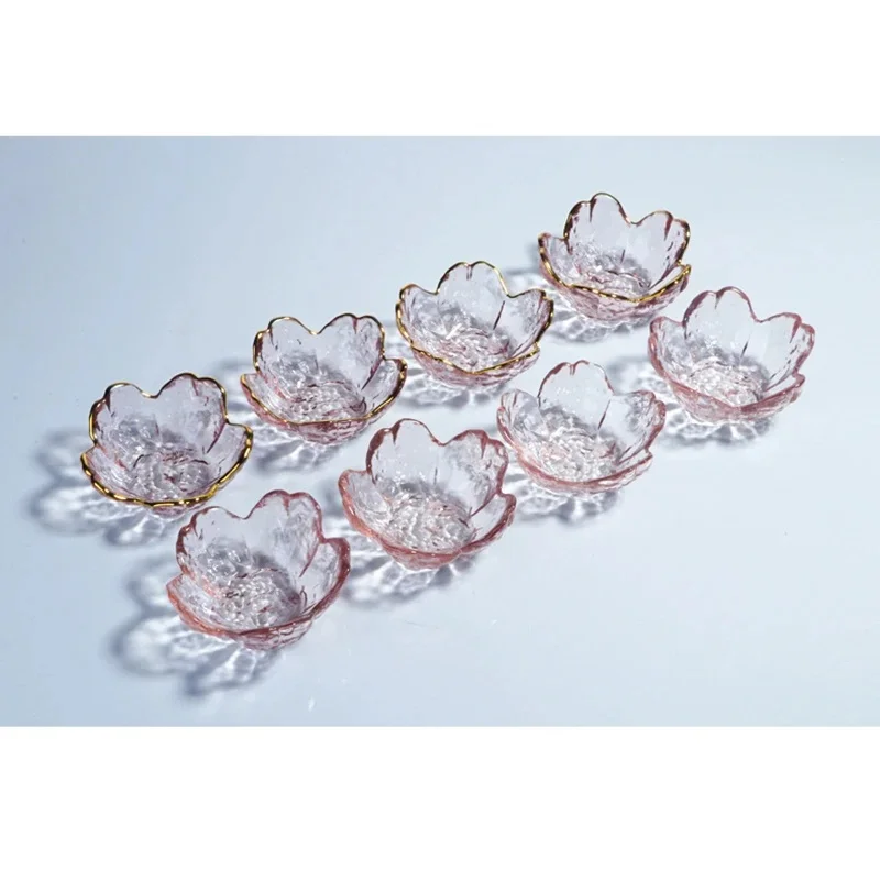 Petit plat en verre de Style nordique, bol à Sauce en verre incrusté d'or, Mini assiette d'assaisonnement en fleur de cerisier japonaise pour crème glacée, salade de fruits