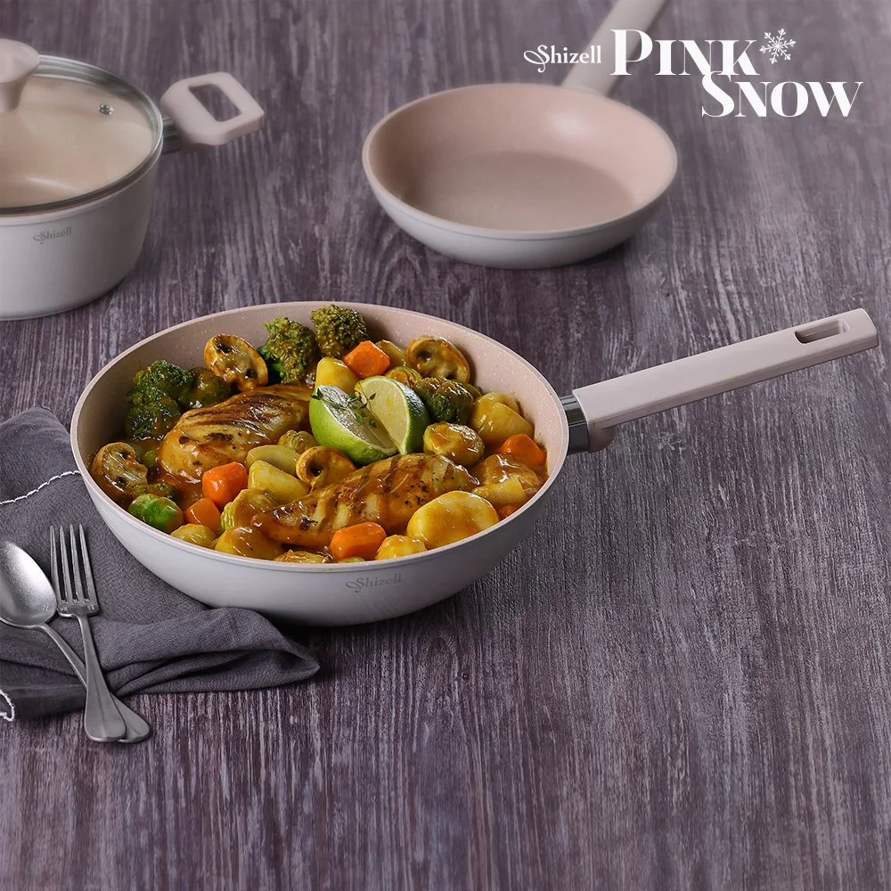 Shizell Pink Snow IH 28cm Wok Frying Pan - Frying Pan for Stir-Fry, Chinese Cuisine, Fried Rice, Induction