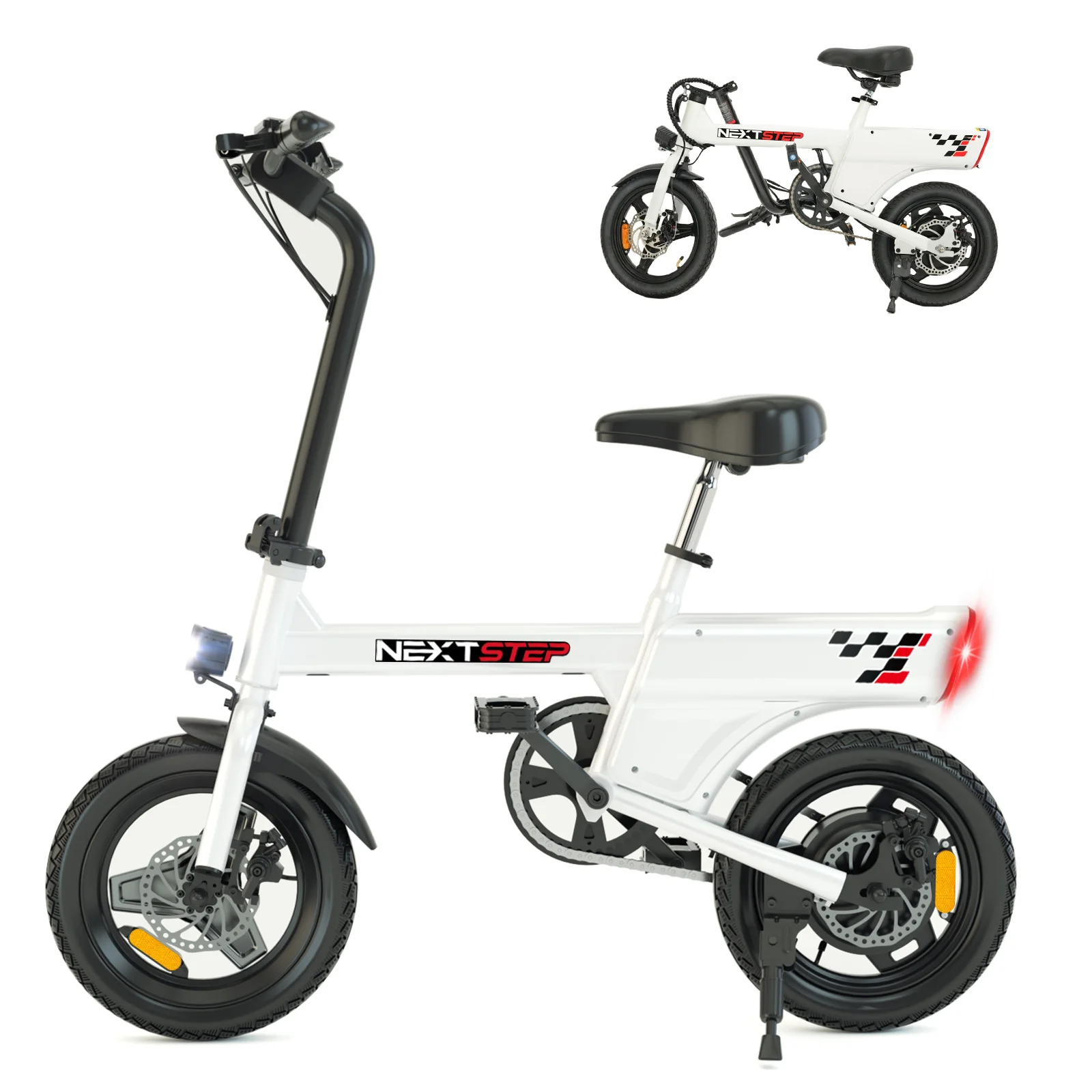 Vélo électrique pliable 250W moteur puissant, batterie lithium 36V 7.8Ah cachée dans le cadre, autonomie 20-30km vitesse max 25km/h, pneu 14 pouces, écran LCD 2 modes (électrique + assistance), pliage