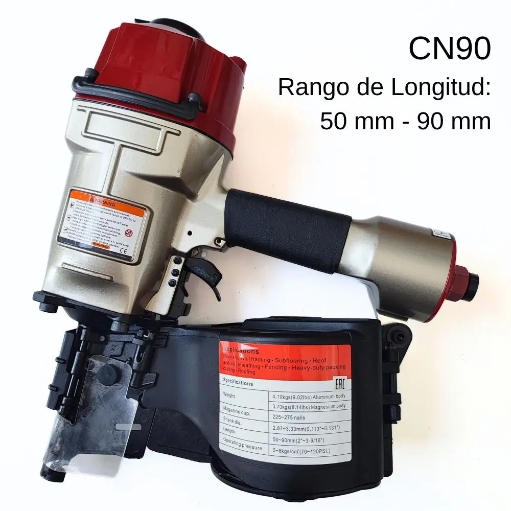 

CN90 Coil Nailer 2"-3-1/2" Pneumatic Nail Gun Lightweight Adjustable Safety Construction, Fencing, Packaging Coil Siding Nailer