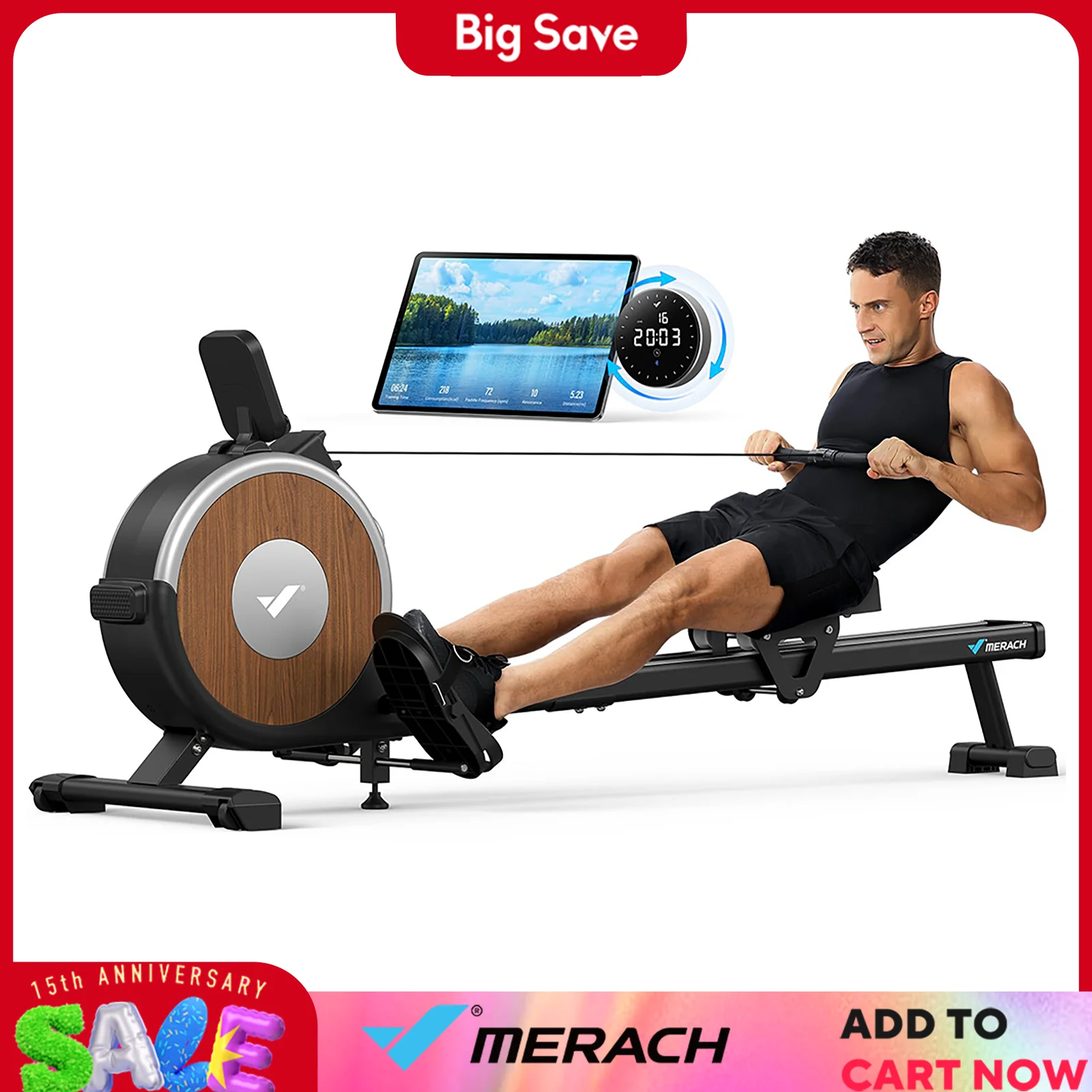 Máquina de remo MERACH Q1S Pro, remo magnético para gimnasio en casa con aplicación, 16 niveles, resistencia silenciosa, rieles deslizantes duales, capacidad de peso de 158kg