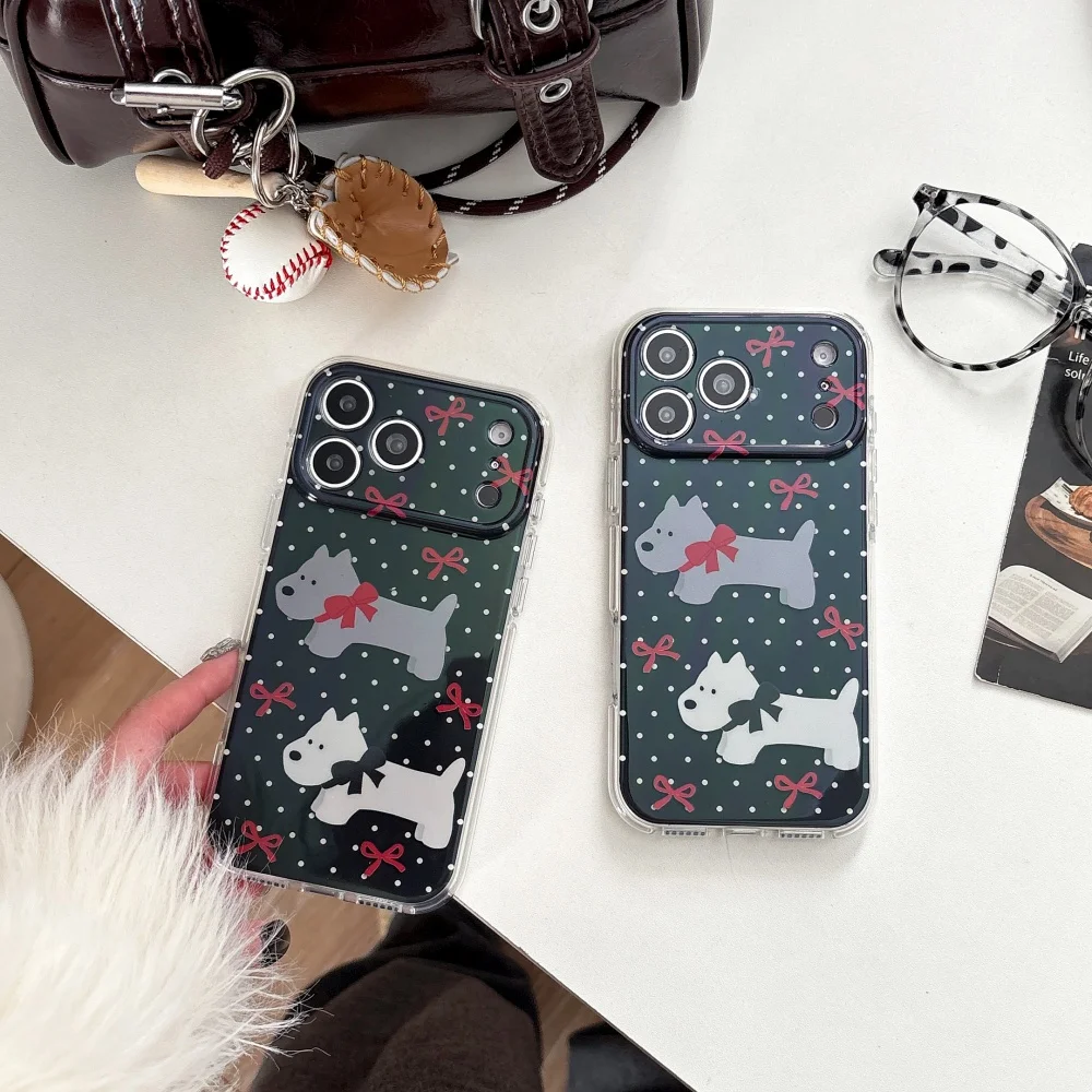 

Cute creative bow dog phone case for iPhone 17 16 ProMax 16 15Pro fundas Korean INS fashion new shockproof cover protective case
