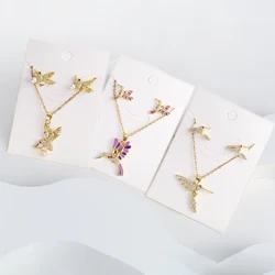 6 Colore New Fashion Diamonds Hummingbird Pendant Necklace Earring Set Charms Ladies Animal Bird Accessories Party Birthday Gift