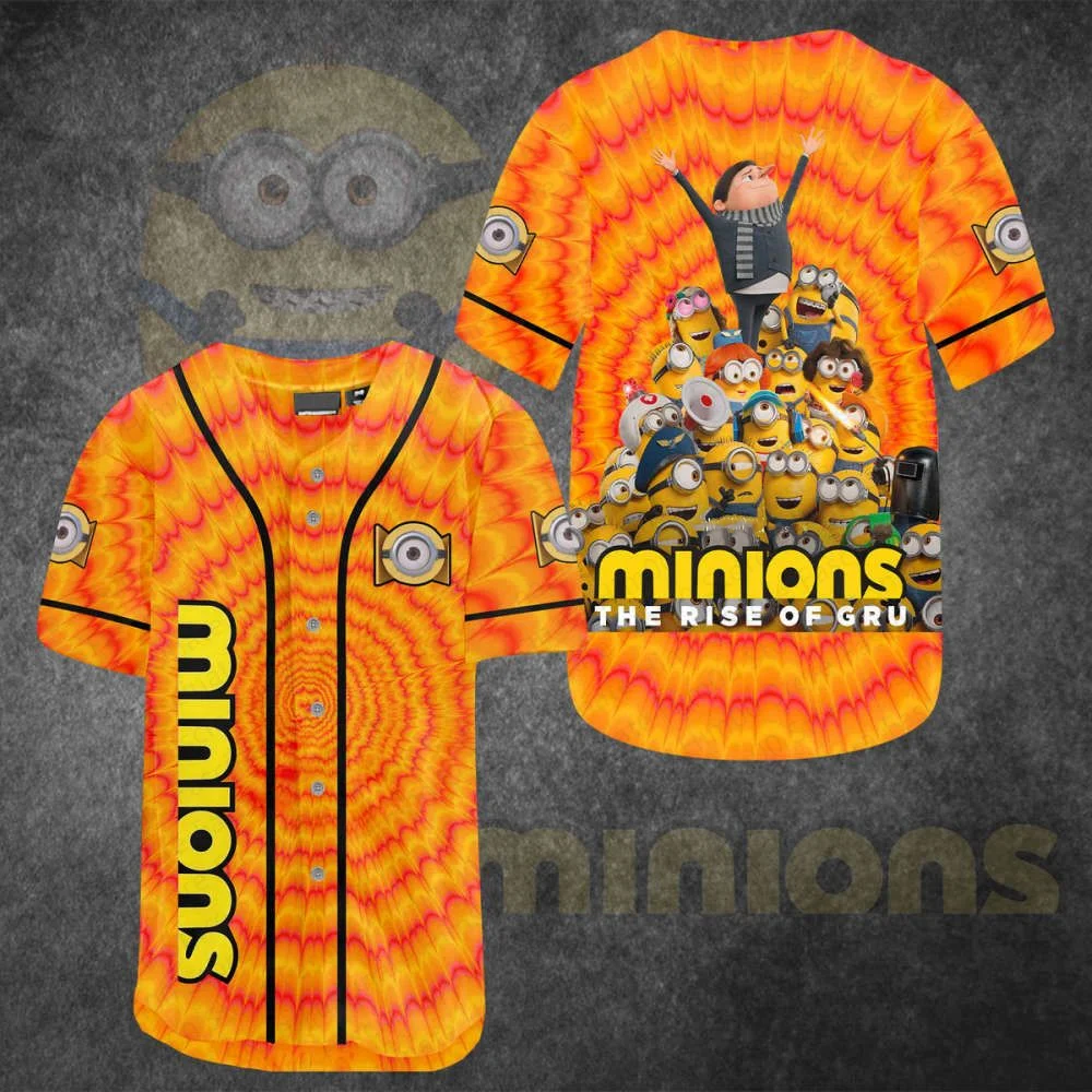 Minion Dizzy Vision Creative Baseball Uniform T shirt 2024 Summer New Childrens Cartoon Baseball Training Tshirt Mens Baseball