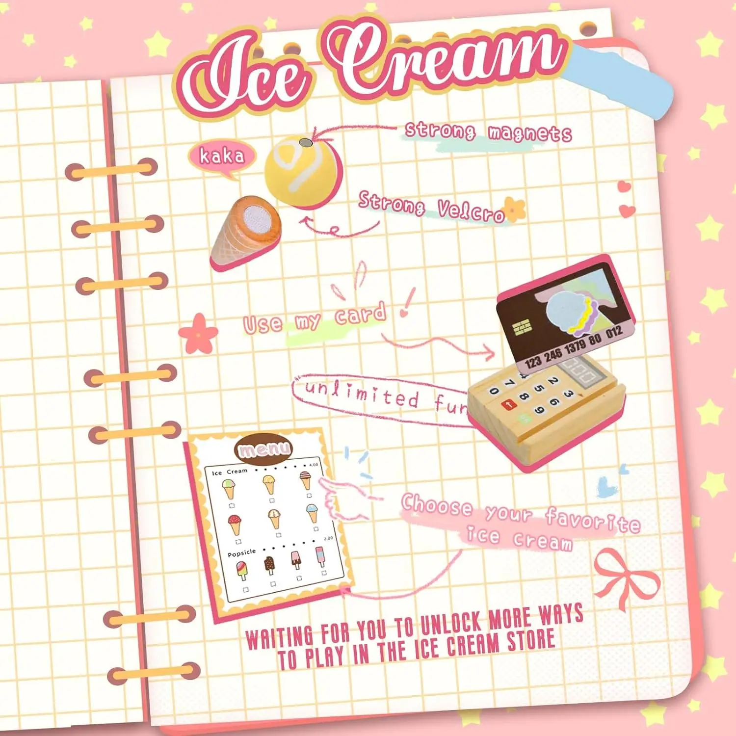 Ensemble de jeu de compteur de crème glacée en bois pour tout-petits, jouet de cuisine Montessori, accessoires de jeu de simulation, jeux pour enfants