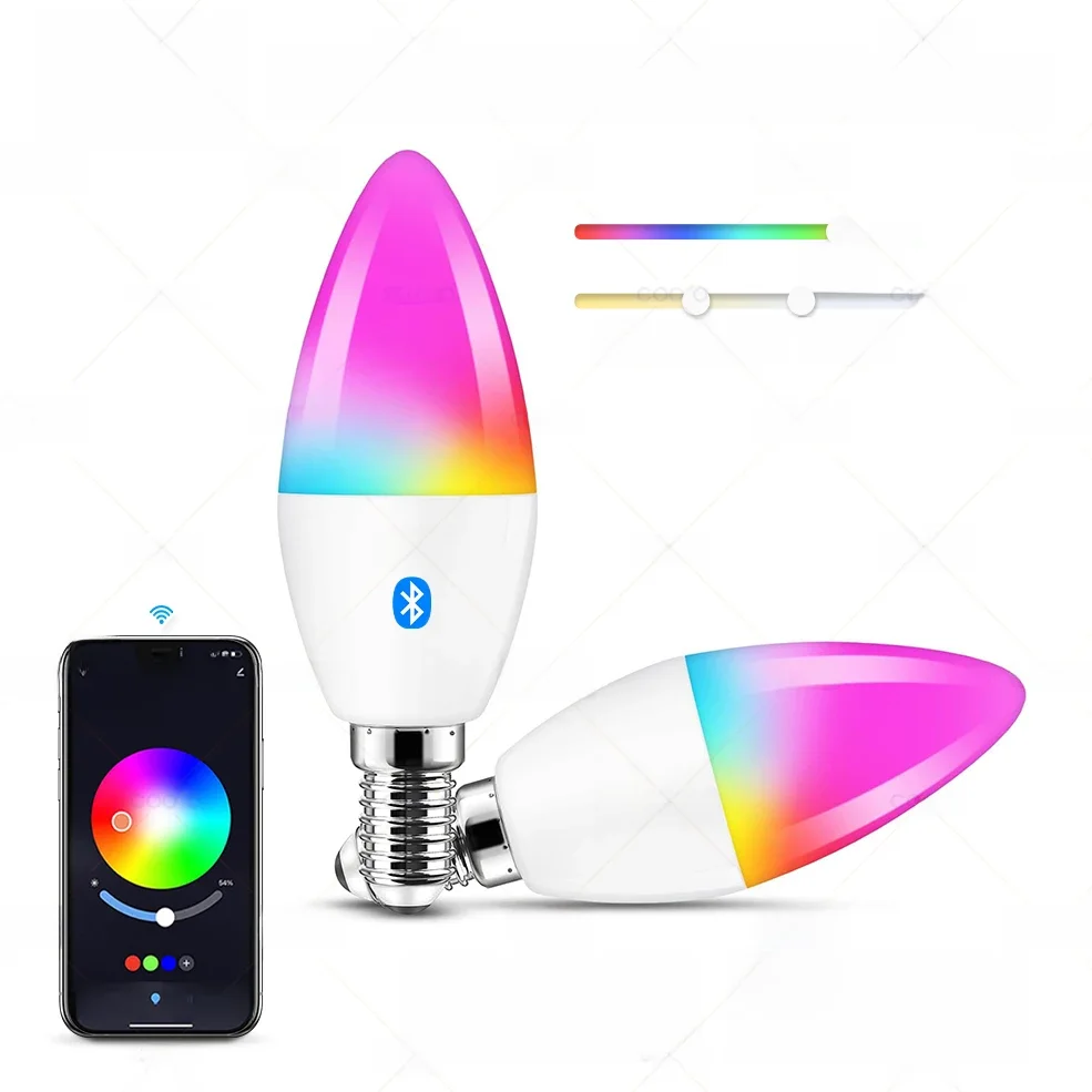COOLO Tuya Smart Life E14 Bluetooth inteligentne żarówki kandelabrowe 5W RGB + CW lampa LED AC 220V-240V ściemnialne lampy kryształowe grupowe — zdjęcie 2
