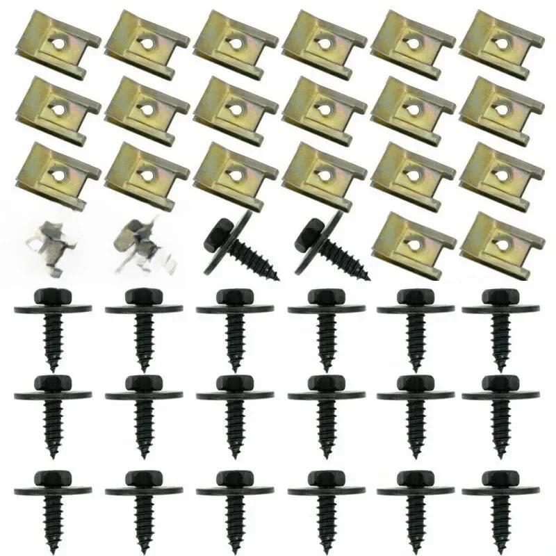 100/20szt Auto Chassis Engine Guard Metal Nut/Screw Washers U-shape Fastener Clip Car Fender Bumper Cross Head Screws For BMW — zdjęcie 2