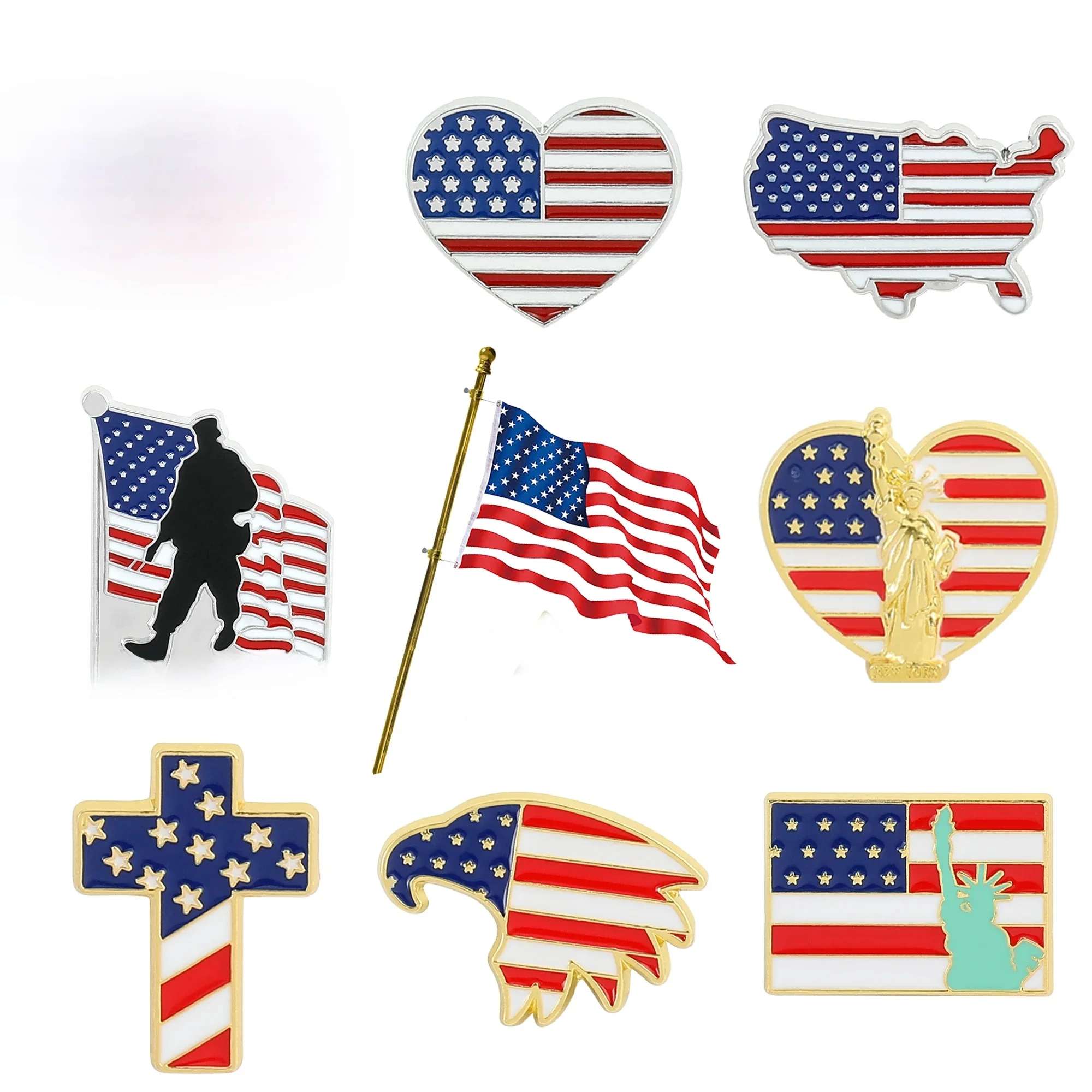 USA Flaga Przypinka do klapy Śliczny herb Stanów Zjednoczonych Amerykańska mapa Flaga Godło narodowe Broszka Przycisk Odznaki Przypinki do klapy — zdjęcie 2