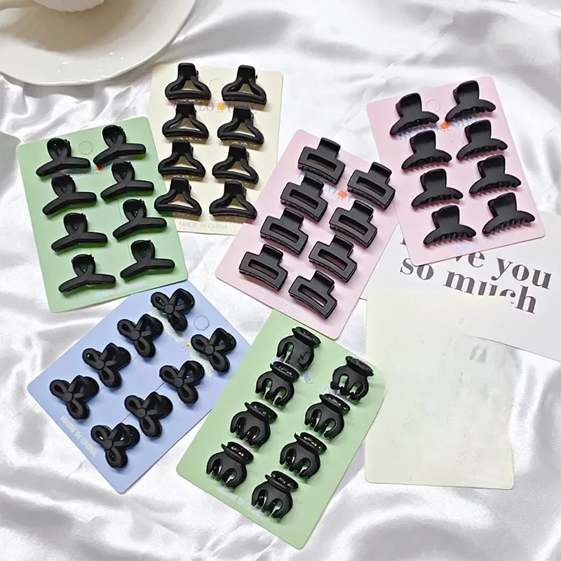 Petites pinces à cheveux géométriques en plastique colorées noires, 8 pièces/ensemble, pour filles, Mini pinces à cheveux, accessoires pour cheveux pour enfants