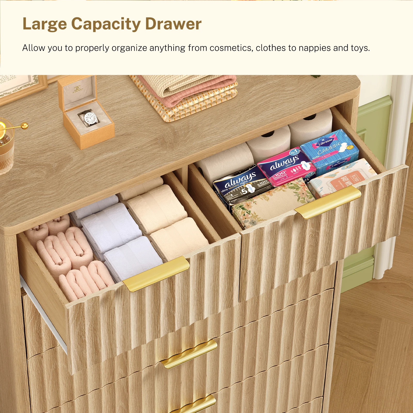 48" Tall Dresser for Bedroom with 7 Drawers, Dressers & Chests of Drawers with Metal Handle, Fluted Dresser, Wood Closet Clothes image 3