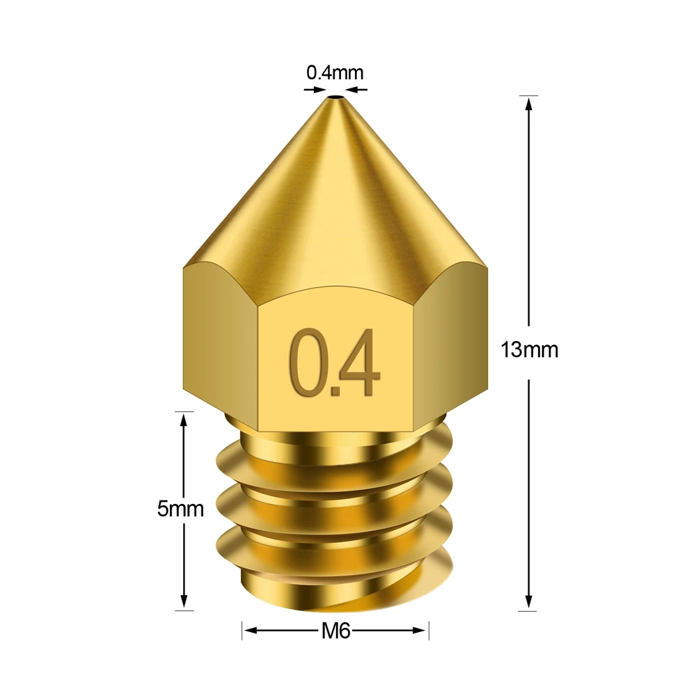 5/10PCS MK8 Brass Nozzle 0.2 0.3 0.4 0.5 0.6MM Extruder Print Head Nozzle 1.75MM Filament For 3D Printer Ender-3 CR10 CR10S