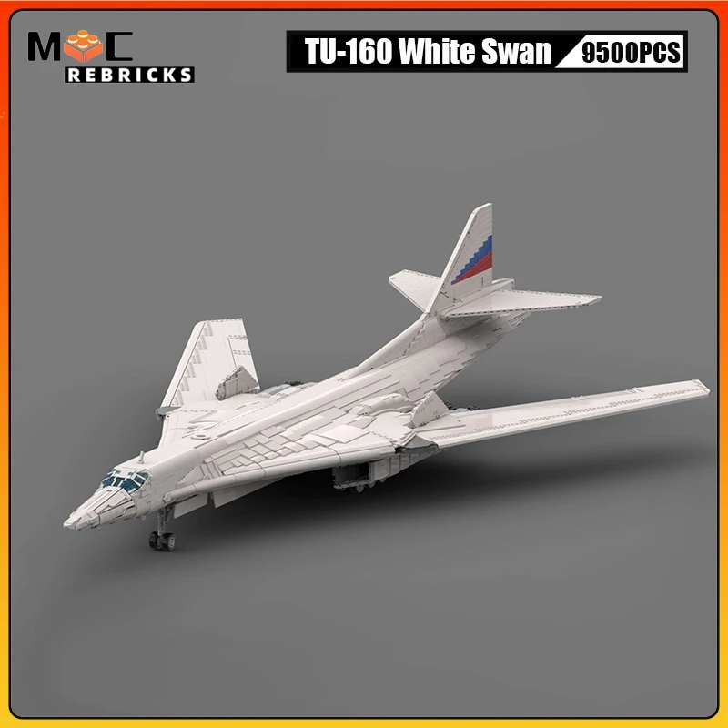 Military Russia Tu-160 Blackjack Strategic Bomber MOC Building Blocks WW II Soviet White Swan Fighter Model Bricks Toys for Boys