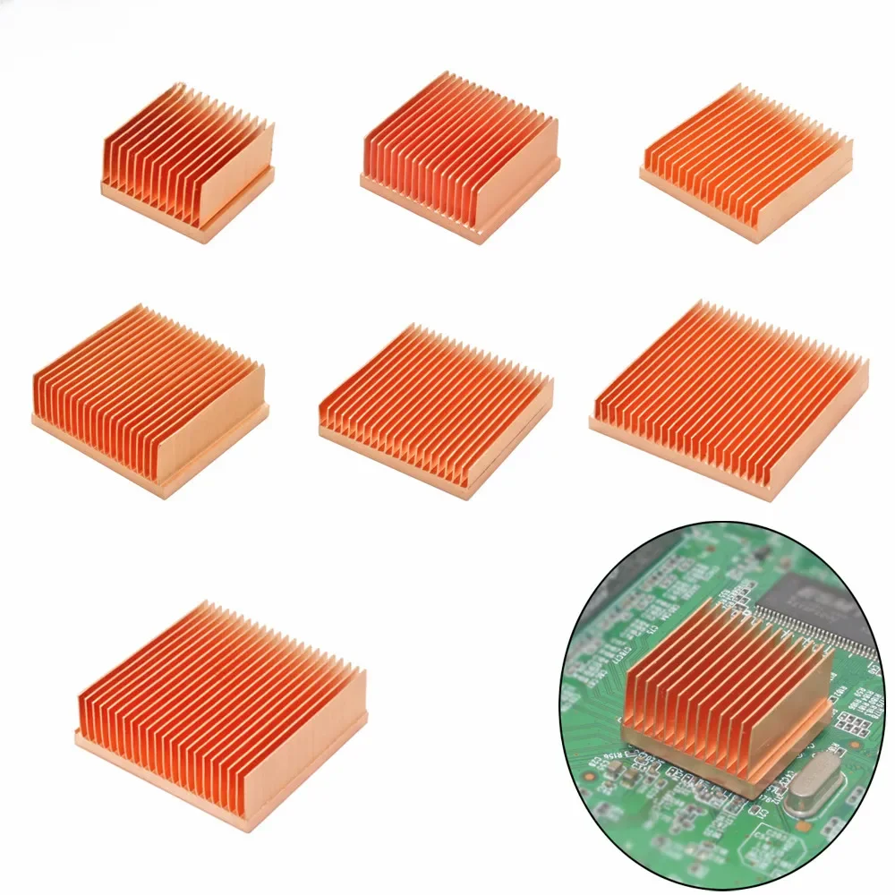 Radiator chłodzący z czystej miedzi, do samodzielnego montażu, z wypukłymi żebrami, do chłodzenia układów elektronicznych, np. Raspberry Pi, zapewniający skuteczne odprowadzanie ciepła. — zdjęcie produktu 7
