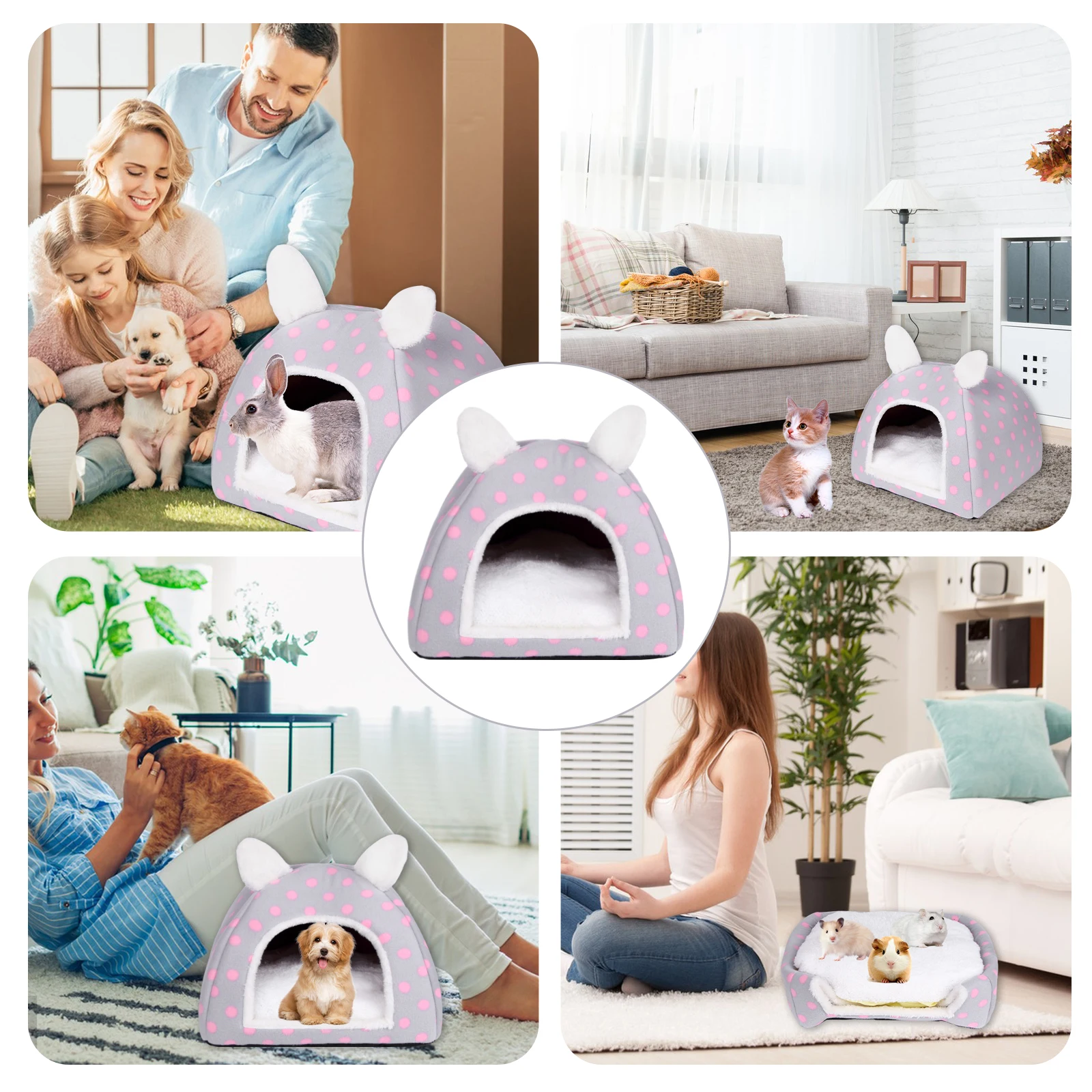 Guinea Pig Bed House,Small Animal Beds Hideout Cute Ear Rabbit Bed,Small Pet Hideouts Removable Pad,Rabbit Chinchilla Hedgehog