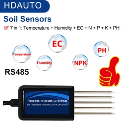 Agricultural Soil 7 in 1 Detector Temperature And Humidity Sensor Conductivity Nitrogen, Phosphorus, Potassium, PH,  EC, NPK