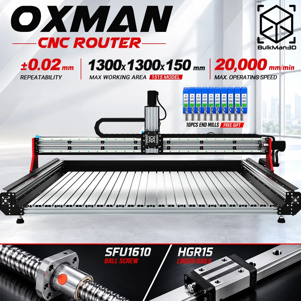 BulkMan3D OXMAN CNC Engraver 4-Axis SFU1610 Ball Screw Precision Router Machine for Metal Wood Acrylic Cutting Milling Engraving