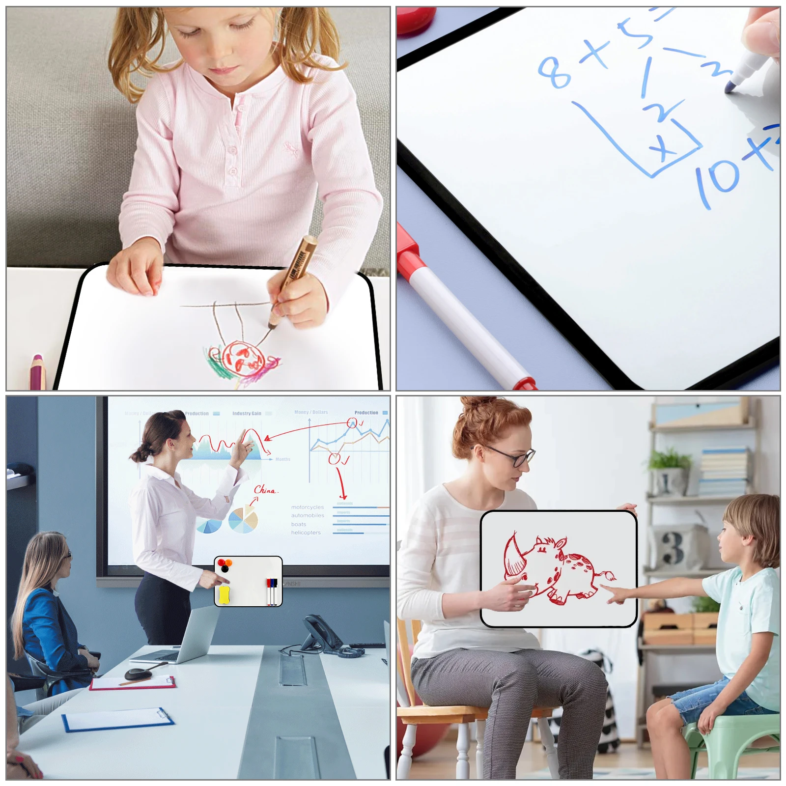 Dry Erase Whiteboard, A4 Double Sided White Board with Dry Erase Pens,Magnets and Eraser for Children or School, Home,Office Use