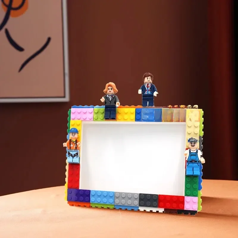 Diy blocos de construção coloridos moldura de foto para decoração de casa atividade familiar