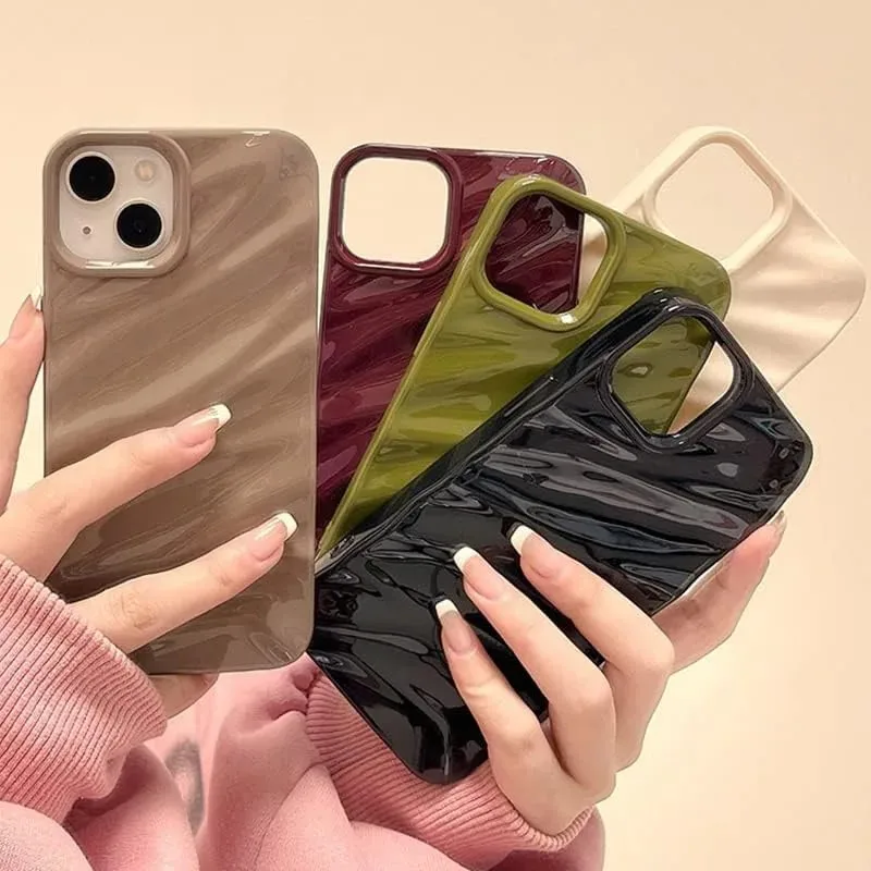 Luxury 3D Wavy Pattern Phone Case, Solid Color Glossy Soft Silicone Case Phone Accessories