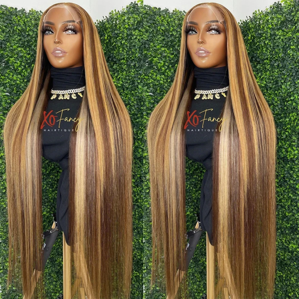 Perruque Lace Front Wig Naturelle Lisse à Reflets, 13 Tages, 13x6, HD, 4/27 de Densité, pour Femme