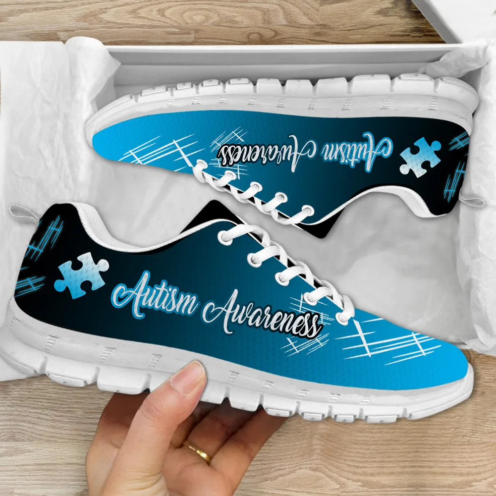 INSTANTARTS Autism Awareness Blue Design Lace-up Sneakers for Women Lightweight Non-Slip Running Shoes Outdoor Casual Flats Gift