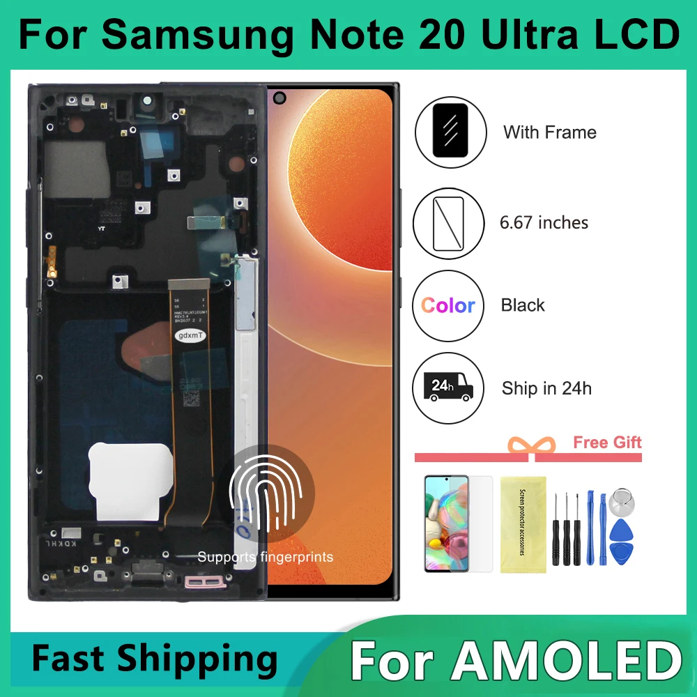 For AMOLED For Samsung Note 20 Ultra 5G LCD Display Touch Screen Digitizer Replace for Samsung N986 SM-N986B LCD