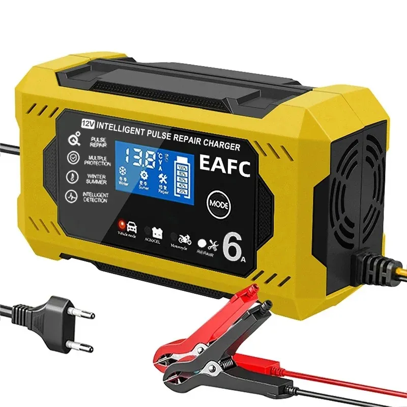 EAFC Autobatterieladegerät 6A 12V Auto- und Motorradbatterieladegerät Blei-Säure-Batterie Smart Repair LCD-Display