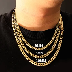 6mm/8mm/10mm Thickness Stainless Steel Cuban Curb Link Chain Necklace for Men Women Classic Punk Neck Jewelry Accessories