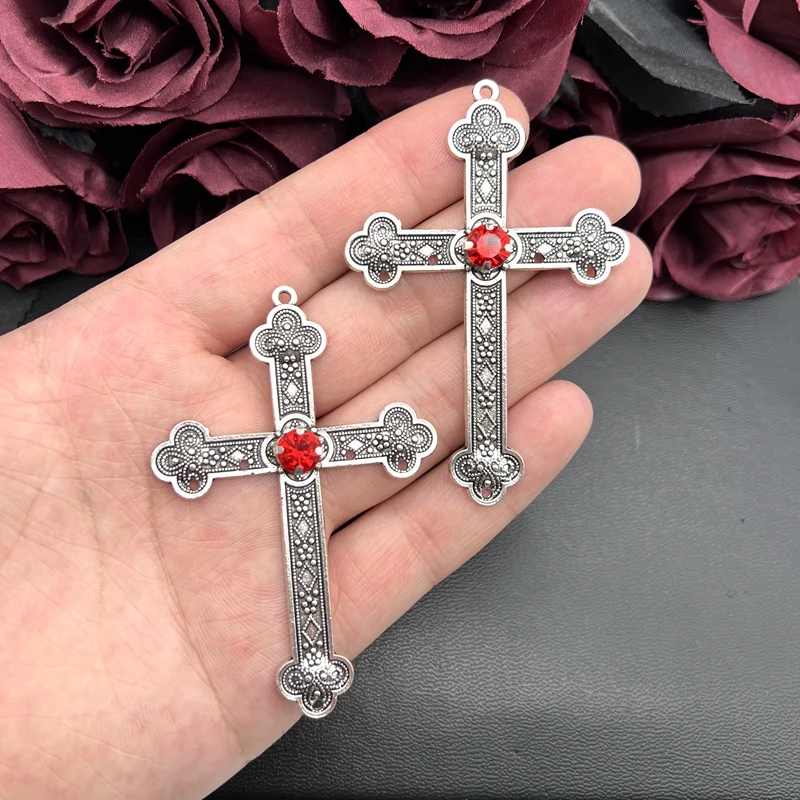 3pcs 77*52mm Goth Large Crystal Cross Connector Charm Punk Cross Crystal Pendant Jewelry DIY Handmade Making Accessories