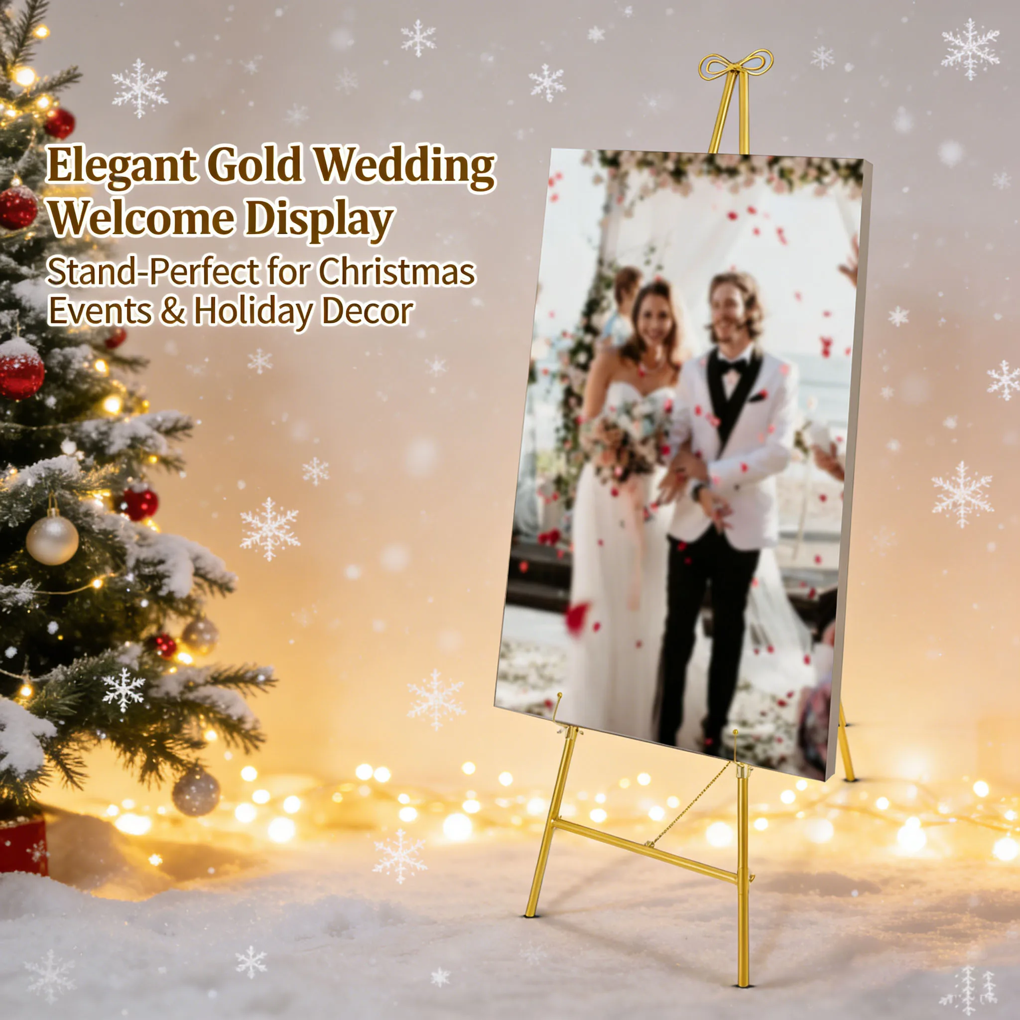 

Display Stand Easel, Roadway Wedding Stand, Golden Small Wedding Welcome Sign Holder 127cm Tall Arched Top for Photo Frame Decor