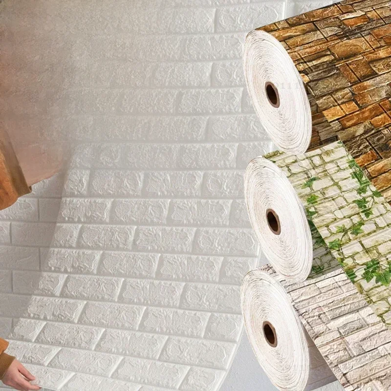 Papier peint auto-adhésif 3D en brique de mousse Antique, 70cm x 1/5/10m, décoration pour salon et chambre à coucher, autocollant mural 3d étanche