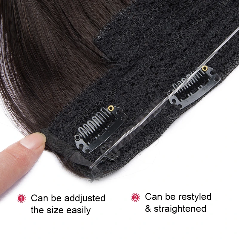 QHP Straight Clip Human Hair Extensions Remy Fish Line Hair Extensions Natural Hair Weft 12-26inch Black 613 Blonde Ombre Color