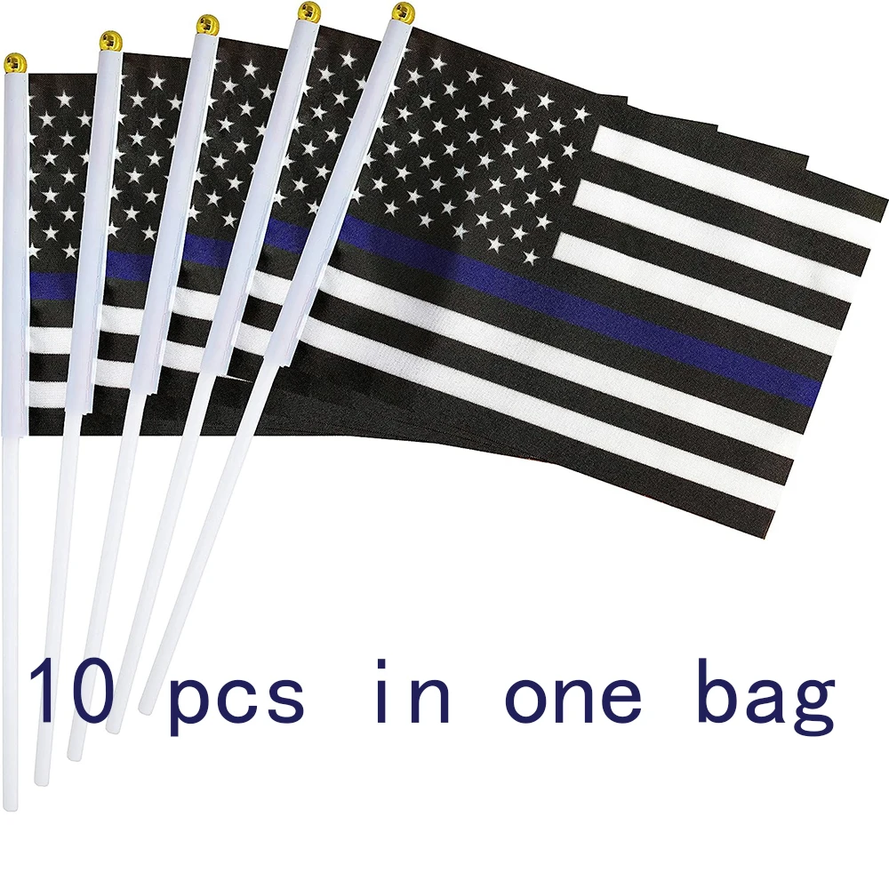 Directly Delivery 100% Polyester 10 pcs USA America Blue Line Hand Flag