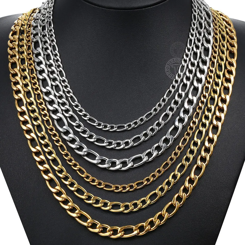 

5/7/9mm Necklace for Men Women Gold Silver Color Stainless Steel Figaro Link Chain Choker Male Accessories