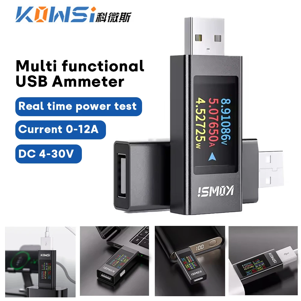 KWS-MX23 USB Tester DC Voltage Meter Digital Display Ammeter Power Meter Charging Tester DC 4-30V 0-12A Current Voltage Monitor